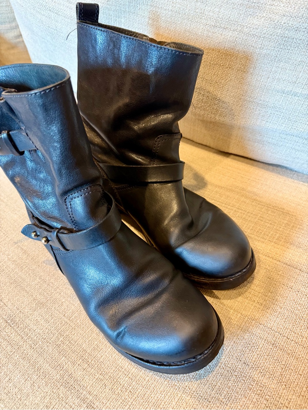 rag & bone Black Leather Combat Moto Boots - Picture 2 of 10